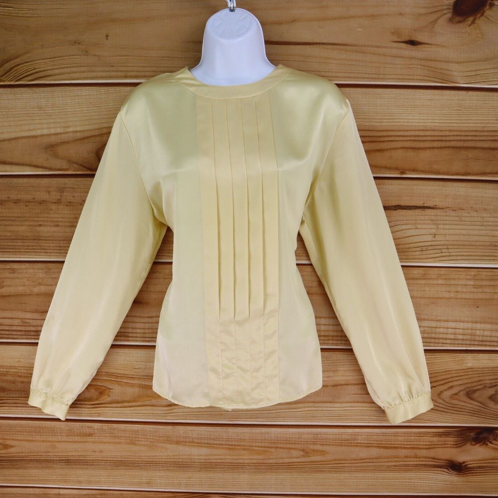 Liz Claiborne Collection Blouse Pleated Womens 8 Shimmering Yellow Long Sleeve